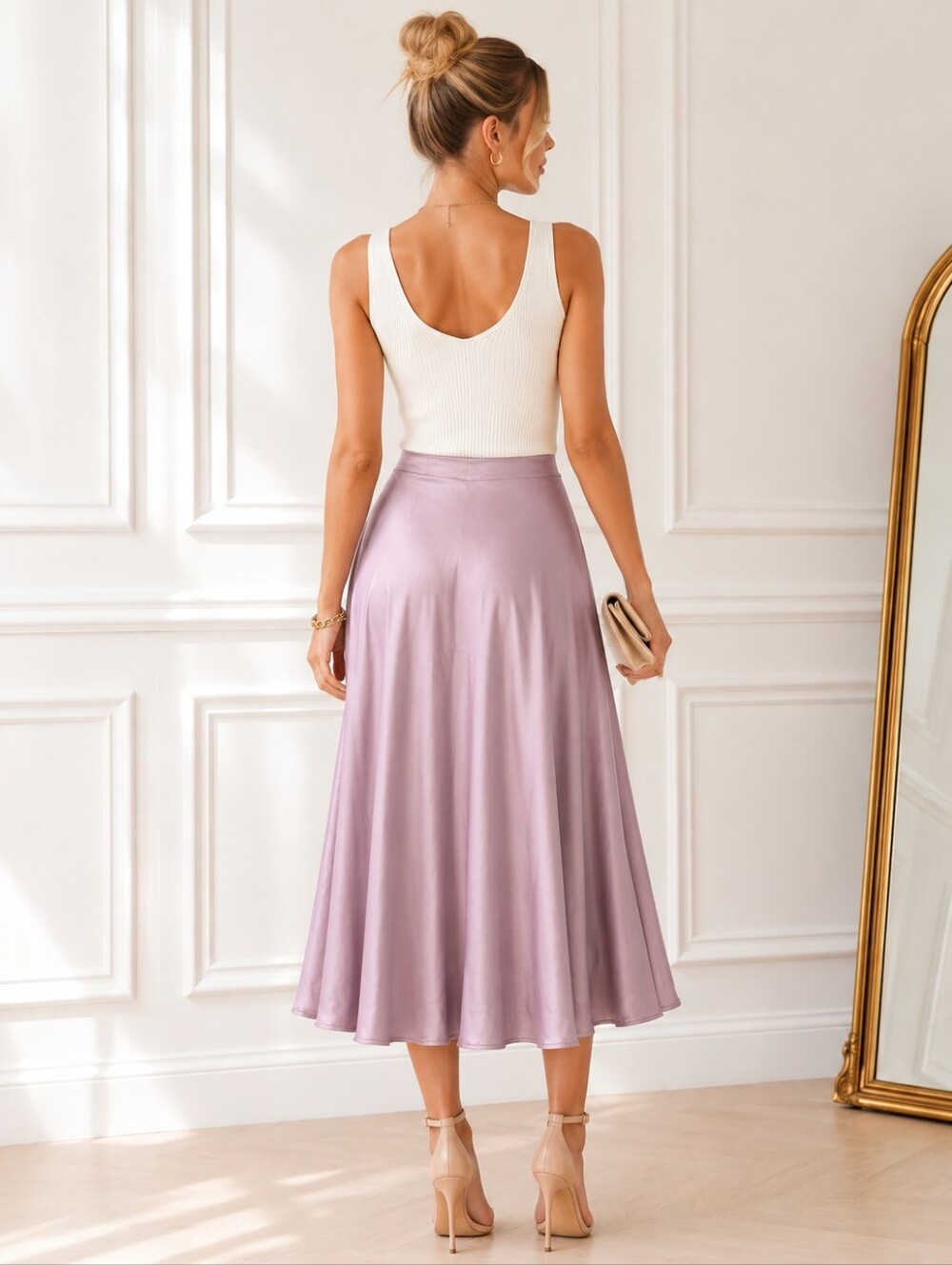 NWT Zeagoo Satin Maxi Skirt Size XL Lilac Lavender A-Line Slip Skirt Elegant - Picture 2 of 8